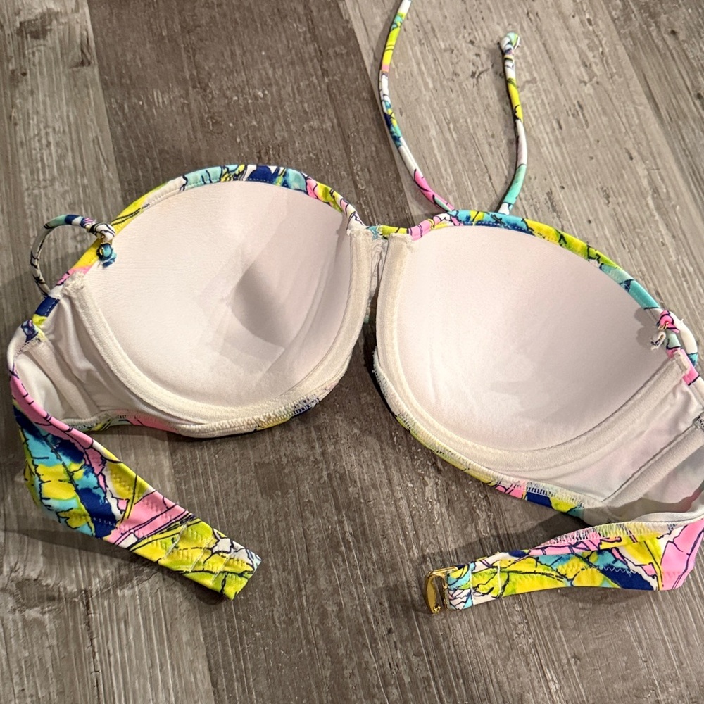 Victoria's Secret Neon Tropical Print Bandeau Bikini Top - Yellow Pink Blue - Picture 2 of 2